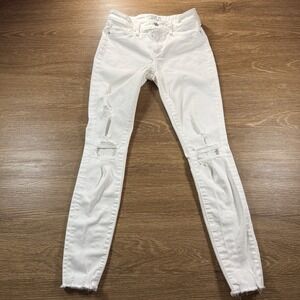 Abercrombie & Fitch Harper Low Rise Super Skinny White Distressed Jeans 25